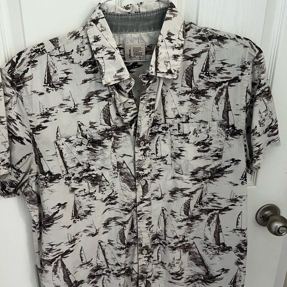 Men's Nautical Print Shirt - Black and White